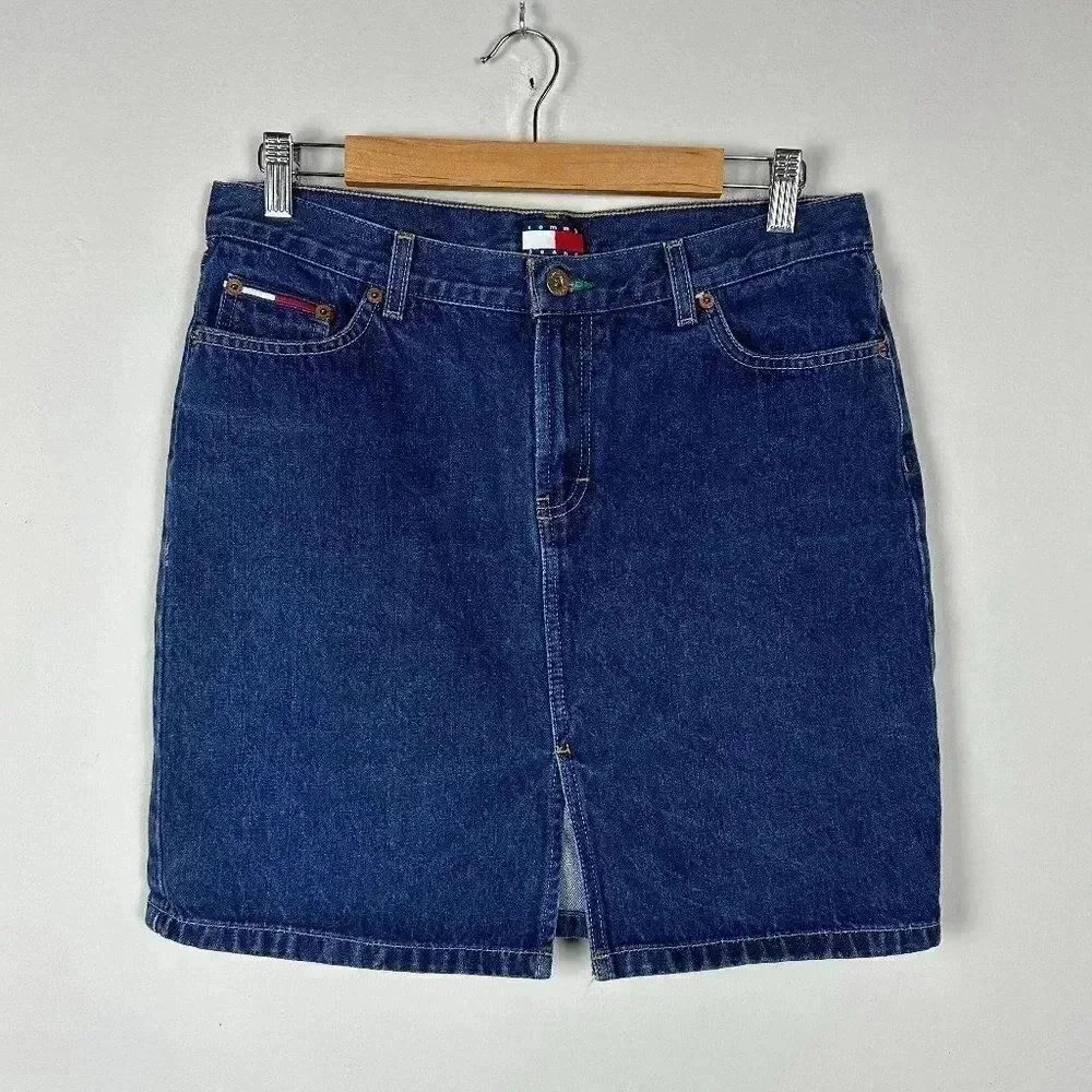 Tommy Hilfiger Vintage Y2K Denim Mini Skirt Dark Wash Size 11 - Picture 3 of 4